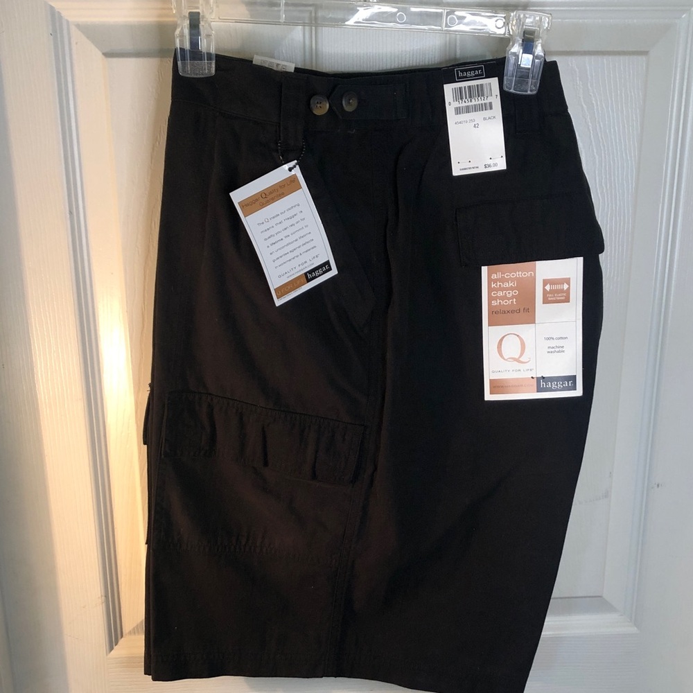 Haggar Classic Fit Black Utility Cargo Shorts All Cotton Relaxed Fit New